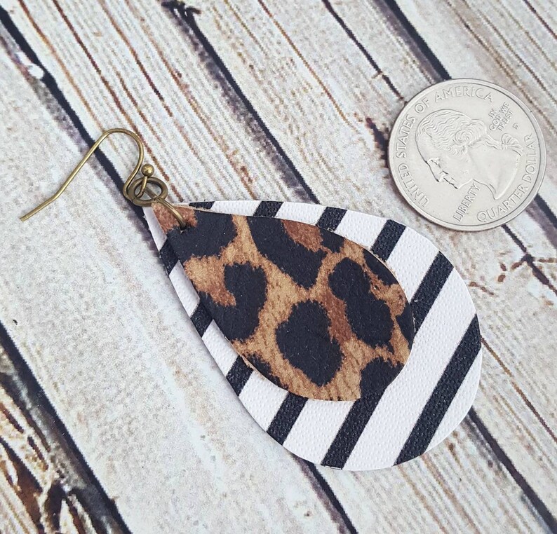 Cheetah Leather Earrings Teardrop Leather Earrings Animal Print Leather Earrings Statement Earrings Double Layered Leather Earrings