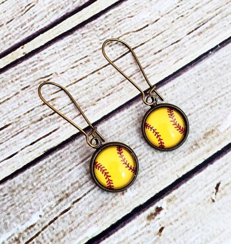 Softball Earrings Softball Jewelry Softball Dangles Yellow Etsy
