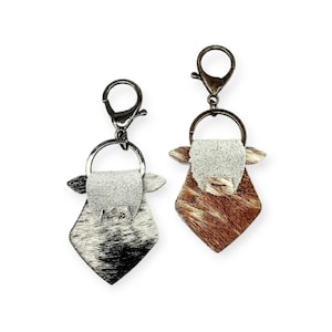Cow Keychain, Cow Keyring, Genuine Leather Keychain, Hair On Leather, Purse Charm, Ranch Keychain, Western Keychain, Cute Cow Gift for Her image 1