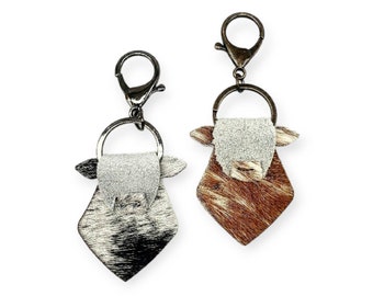 Cow Keychain, Cow Keyring, Genuine Leather Keychain, Hair On Leather, Purse Charm, Ranch Keychain, Western Keychain, Cute Cow Gift for Her