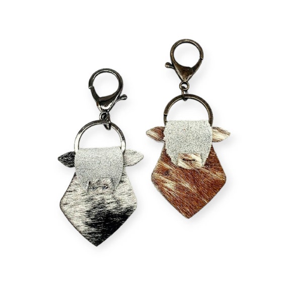 Cow Keychain, Cow Keyring, Genuine Leather Keychain, Hair On Leather, Purse Charm, Ranch Keychain, Western Keychain, Cute Cow Gift for Her