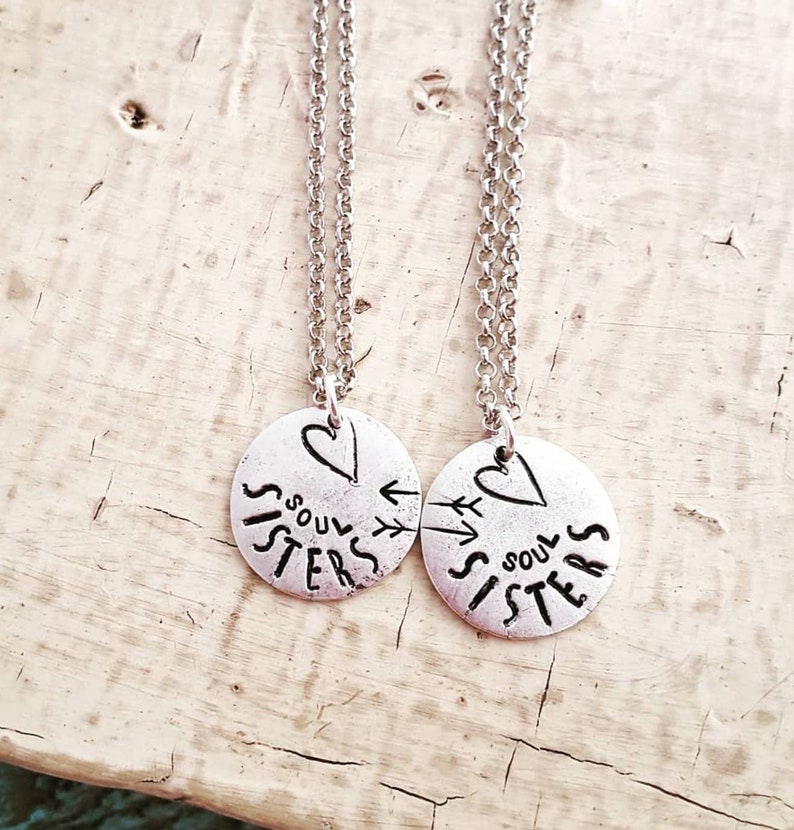 Friendship BFF Necklace Handstamped Necklace Matching Necklace Long Distance Gift For Friend Best Friends Soul Sisters Necklace