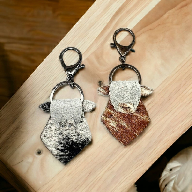 Cow Keychain, Cow Keyring, Genuine Leather Keychain, Hair On Leather, Purse Charm, Ranch Keychain, Western Keychain, Cute Cow Gift for Her image 6