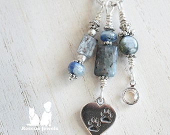 Rescue Jewels Sterling Silver Paw Print Heart Necklace with Kyanite