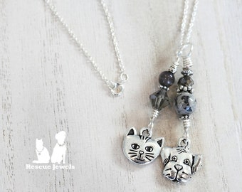 Rescue Jewels Dog and Cat Lover Necklace with Grey Jasper and Swarovski Crystal and a Sterling Silver Chain