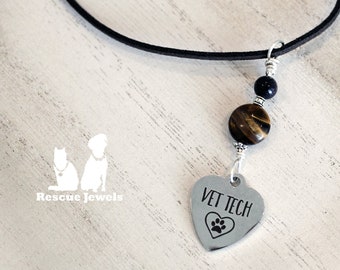 Rescue Jewels Vet Tech Paw Print Necklace with Tigereye