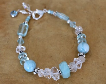 Rescue Jewels Blue Chalcedony, Larimar, Tourmalinated Quartz, Sterling Silver bracelet