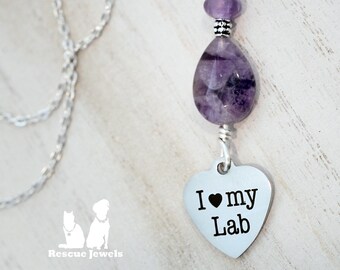 Rescue Jewels I Love My Lab Amethyst Charm Necklace