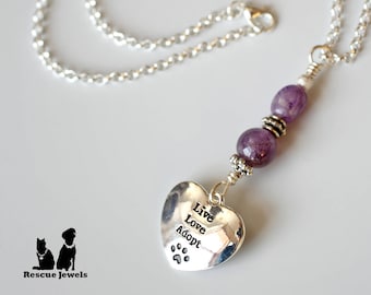 Rescue Jewels Live Love Adopt Paw Print and Amethyst Charm Necklace