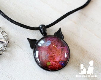Rescue Jewels Hand Painted Black Cat Pendant Necklace on Silk Cord