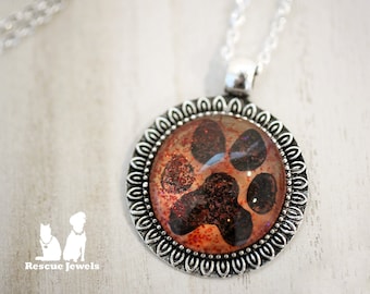 Rescue Jewels Hand Painted Paw Print Pendant Necklace in Reds and Golds