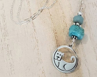 Rescue Jewels Sterling Silver Dog Charm Necklace with Amazonite and Sterling Silver