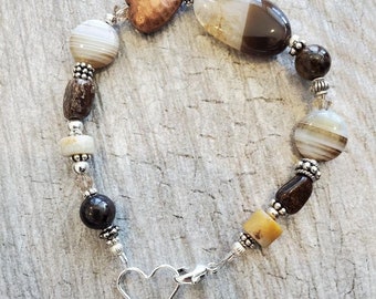 Rescue Jewels Heart Themed Bracelet with Botswana Agate, Bronzite, and Sterling Silver