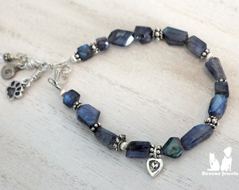 Rescue Jewels Labradorite Bracelet with Sterling Silver Bali Beads and Paw Print and Heart Charms