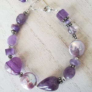 Rescue Jewels Shapes of Amethyst, Freshwater Pearl and Sterling Silver Bracelet with Heart Clasp image 4