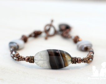 Rescue Jewels Botswana Agate and Copper Bracelet with Heart Charm