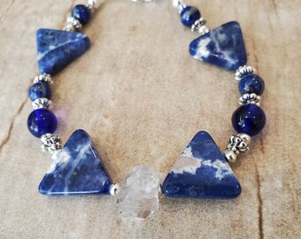 Rescue Jewels Paw Print Bracelet with Sodalite, Lapis, and Tourmalinated Crystal Quartz