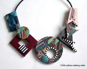Abstract necklace ,polymer clay necklace ,Boho style,unique,hand made ,avangarde,fashion jewelry