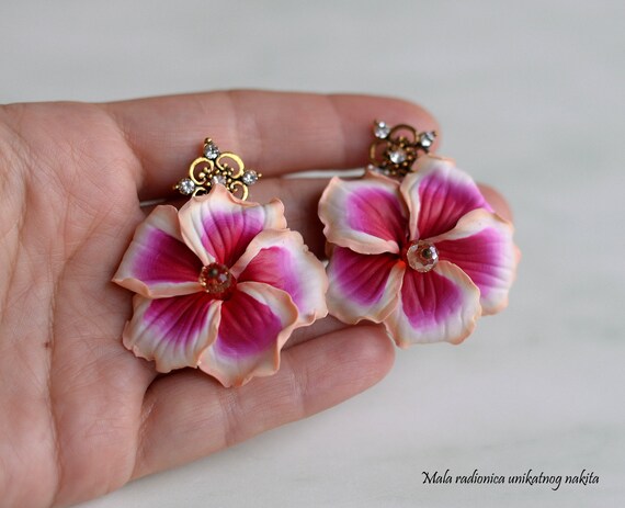 One Pair Earrings Hibiscus Earrings Made With Polymer Clay tropical Earrings elegant and Luxury floral Jewerly polymerclay Jewerly unique Etsy Canada