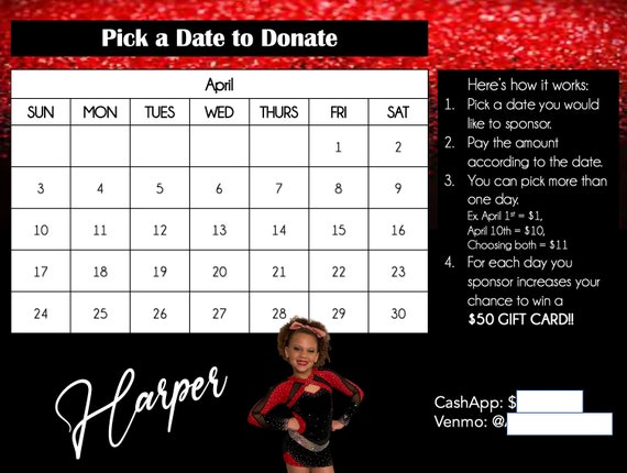 Cheerleading Calendar Fundraiser Template DIGITAL IMAGE Etsy New Zealand