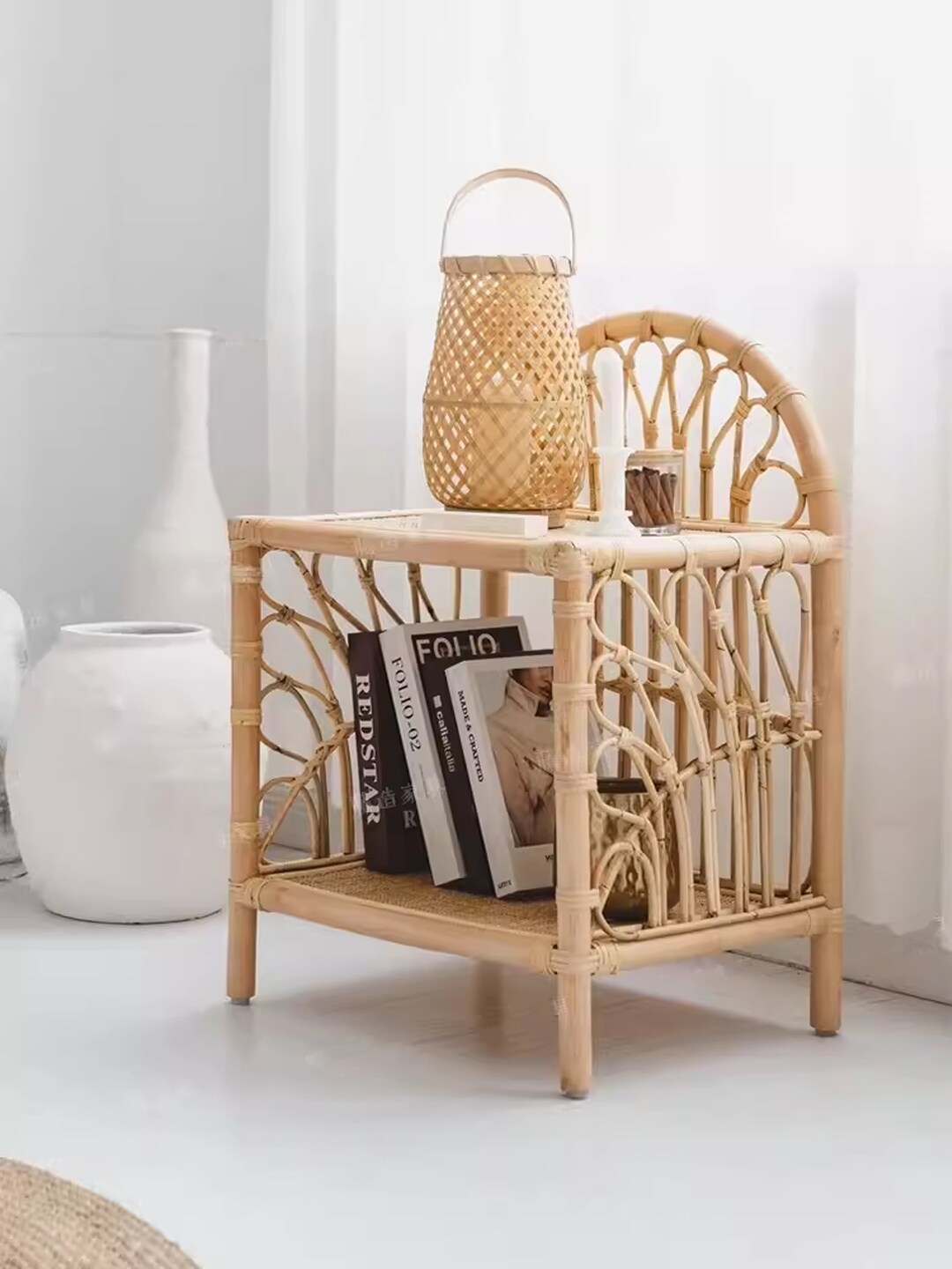 Small Storage Cabinet Rattan Boho Style Pure Handmade Small Side ...
