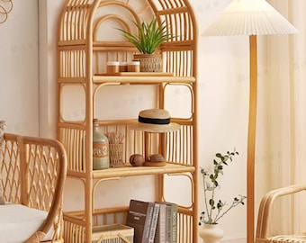 Handmade rattan bookshelf rattan small apartment storage wicker decorative rack simple living room storage furniture rack rattan