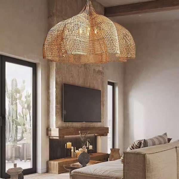 Rattan pendant lampshade high quality rattan lightshade lampshade bamboo light fixture living room home decor