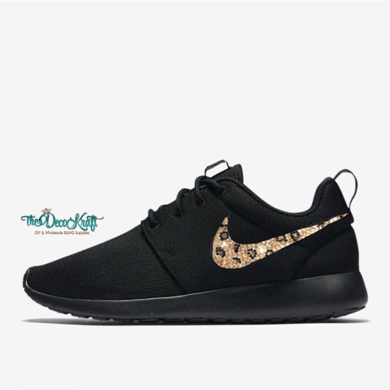 Womens Nike Roshe One Black With Leopard Crystal Swoosh - Etsy