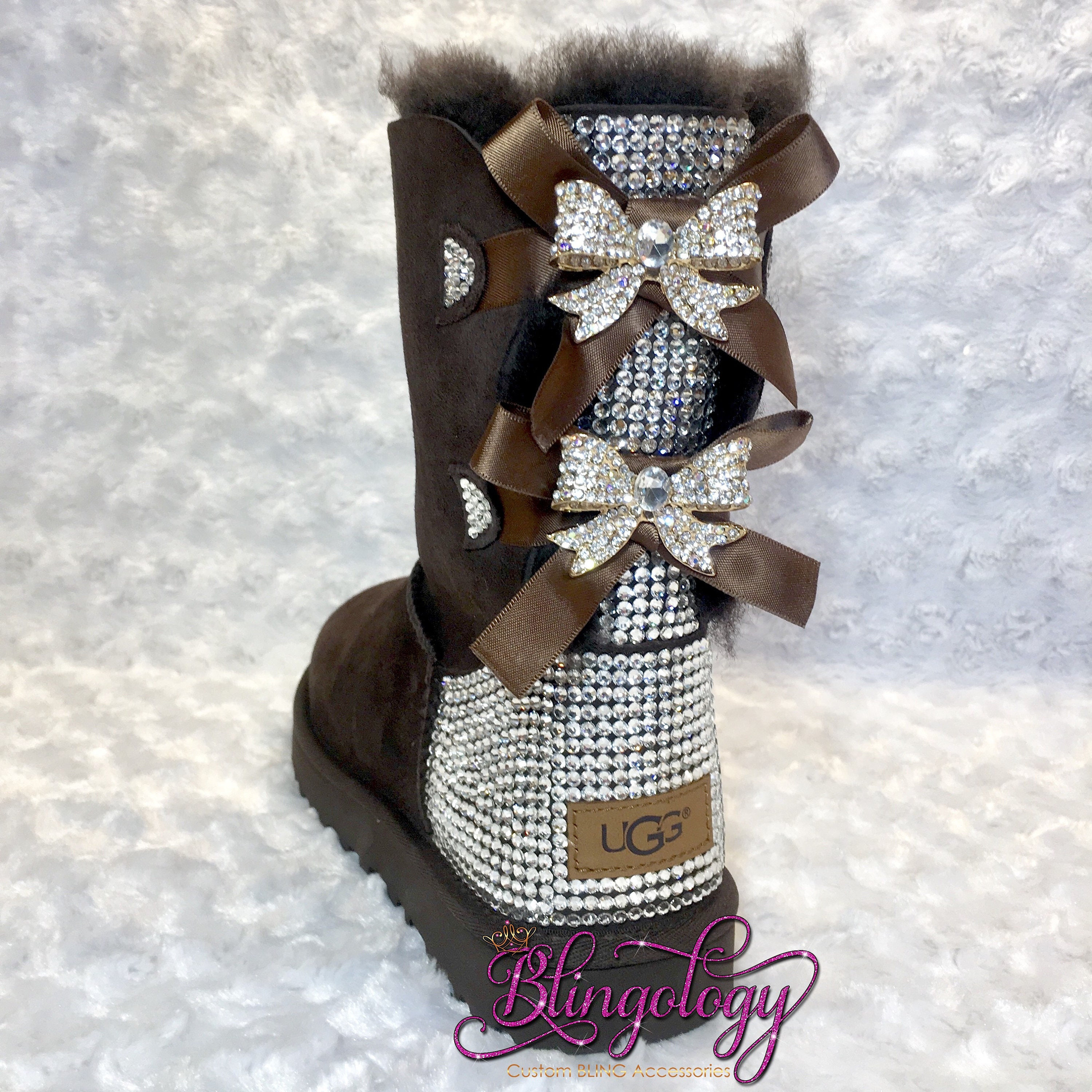Bling Ugg Bailey Bow Women's Custom Chocolate Ugg Boots | Etsy