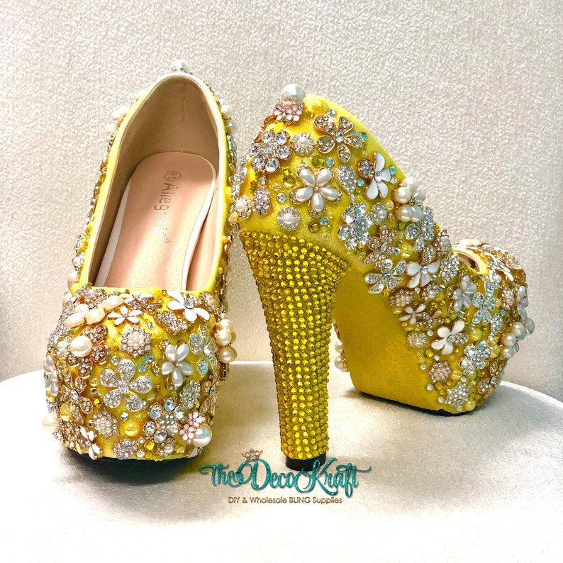 Custom Womens Formal/wedding Shoes Yellow Glitter Pearls | Etsy