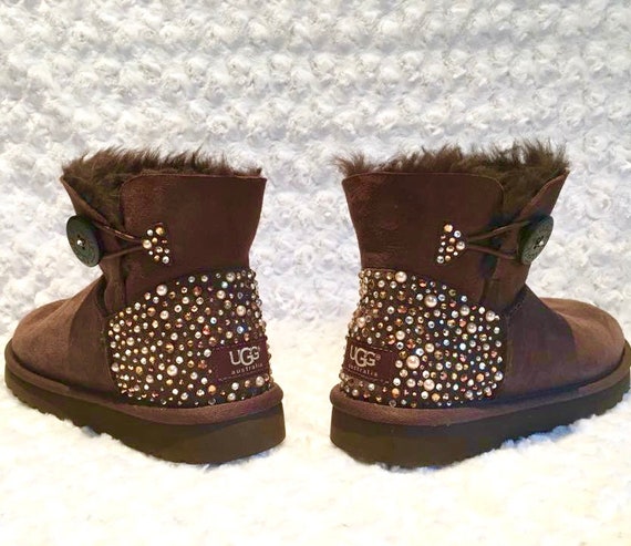 Bling Ugg Bailey Button Mini Women's Custom Chocolate Ugg - Etsy