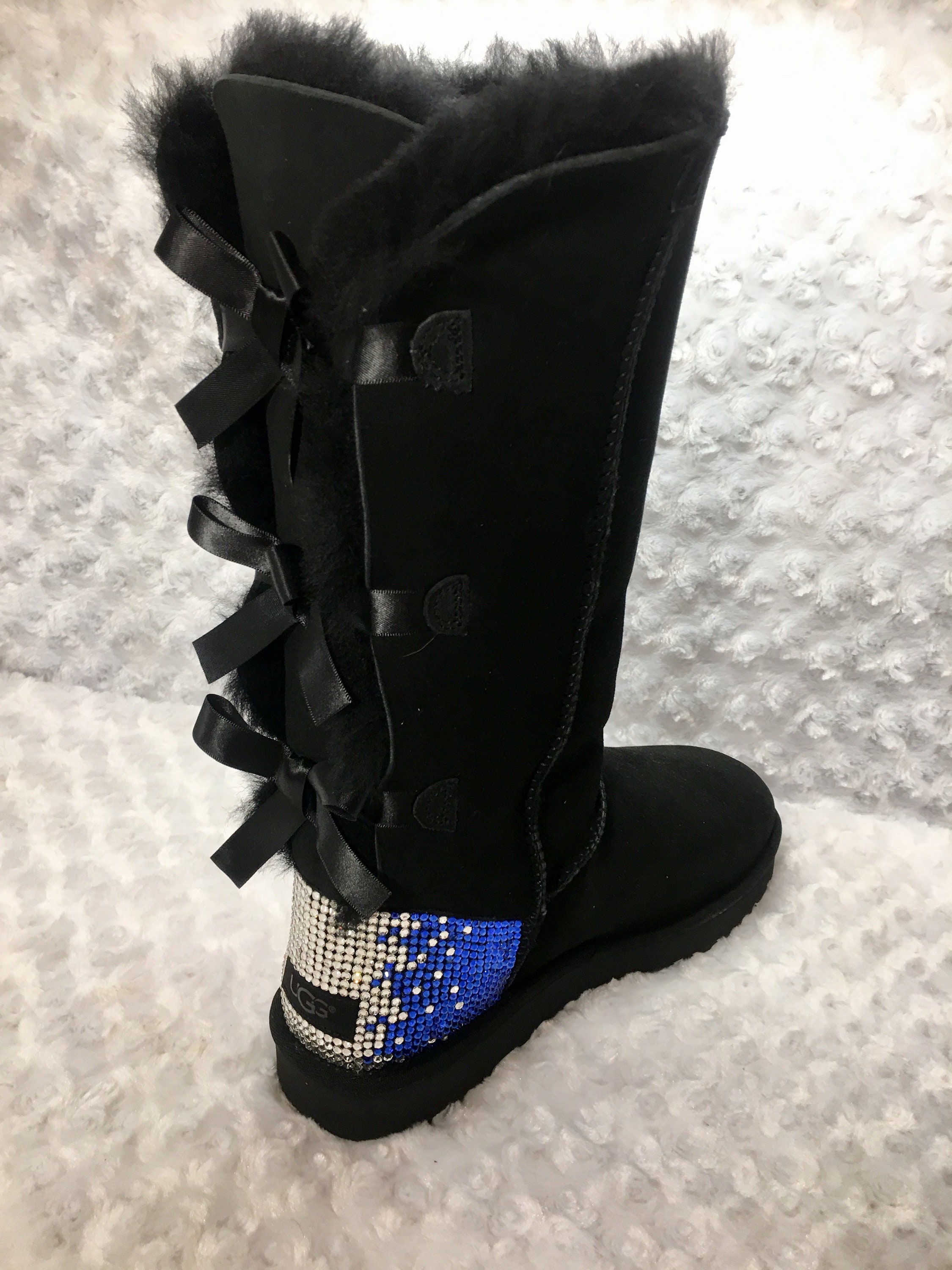 Custom Bling Ugg Tall Bailey Bow Women's Custom USA Black | Etsy