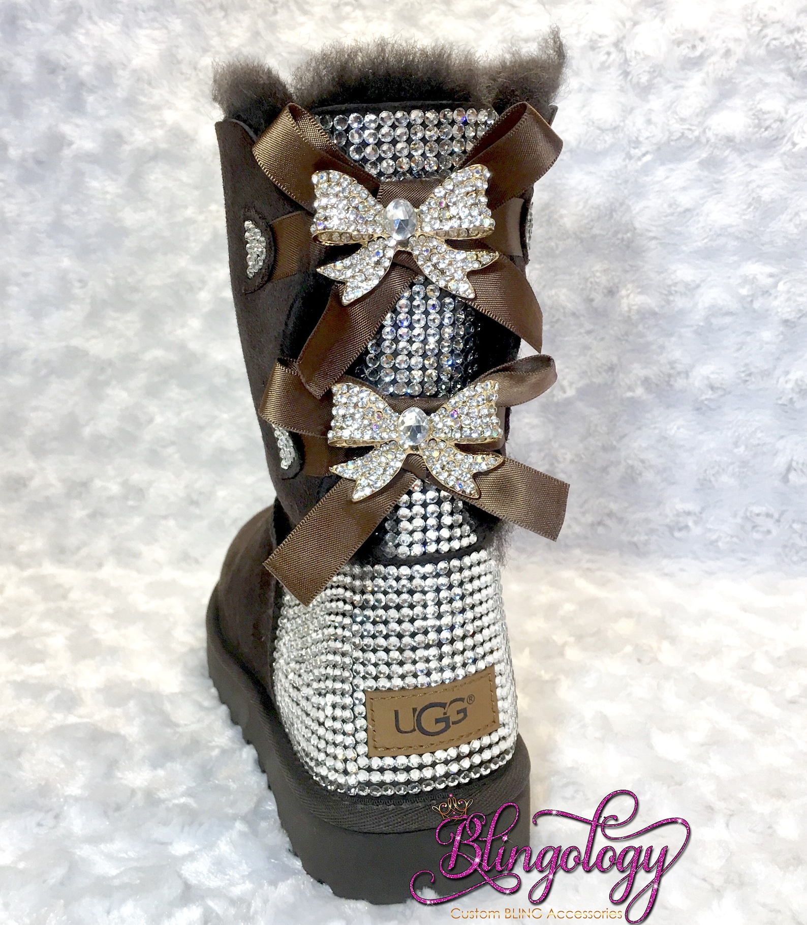 Bling Ugg Bailey Bow Women's Custom Chocolate Ugg Boots - Etsy