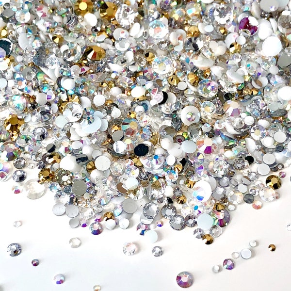 2-6mm Mixed White, Crystal AB, Gold Resin Jelly Round Flat Back Loose Rhinestones #3 - 5000pcs