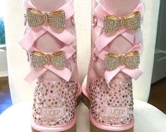 Bling Ugg Bailey Bow Women's Custom Seashell Pink Ugg - Etsy Canada