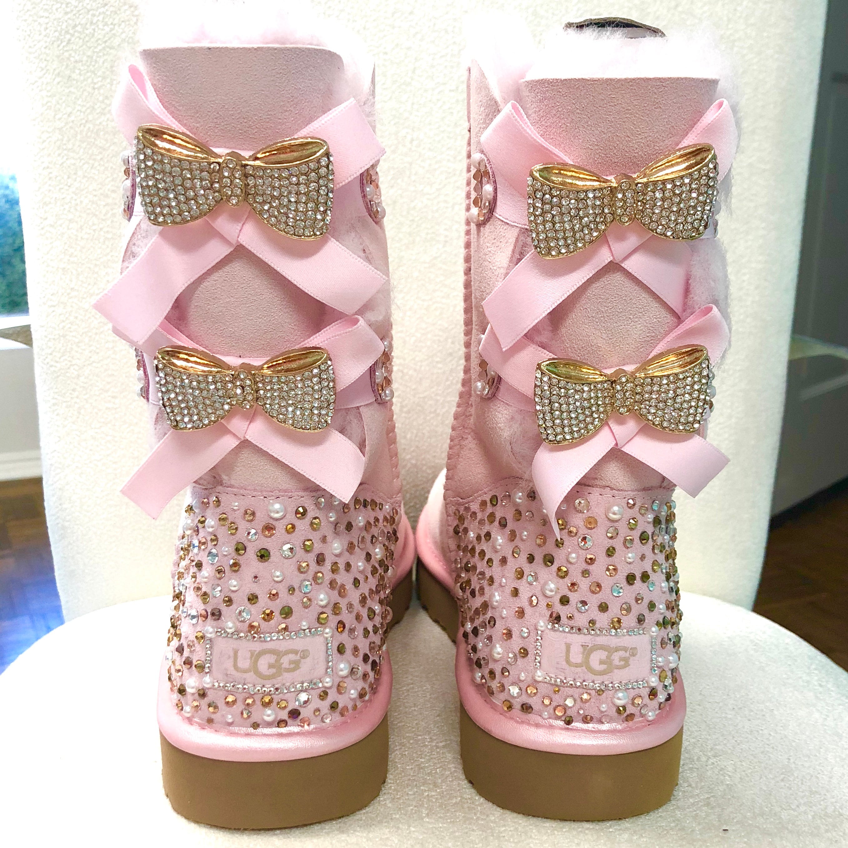 Bling Ugg Bailey Bow Women's Custom Seashell Pink Ugg - Etsy Canada