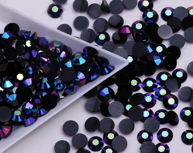 2-6mm Mixed Black AB Jelly Round Flat Back Bling Loose Rhinestones Non ...