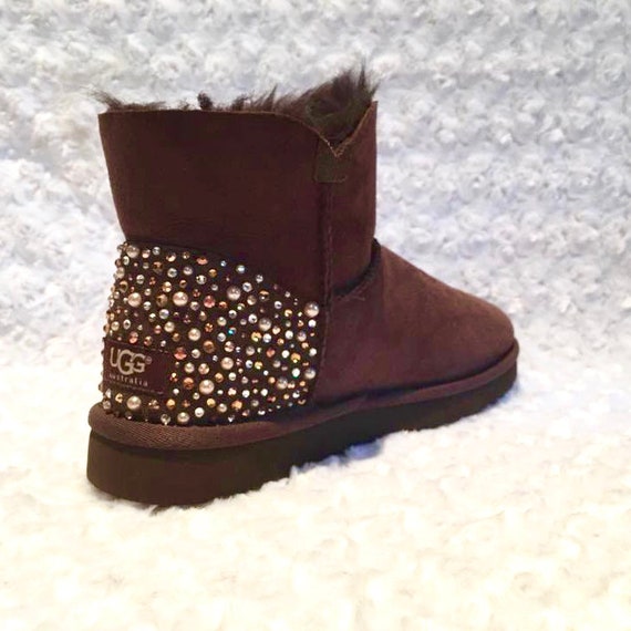 Bling Ugg Bailey Button Mini Women's Custom Chocolate Ugg - Etsy