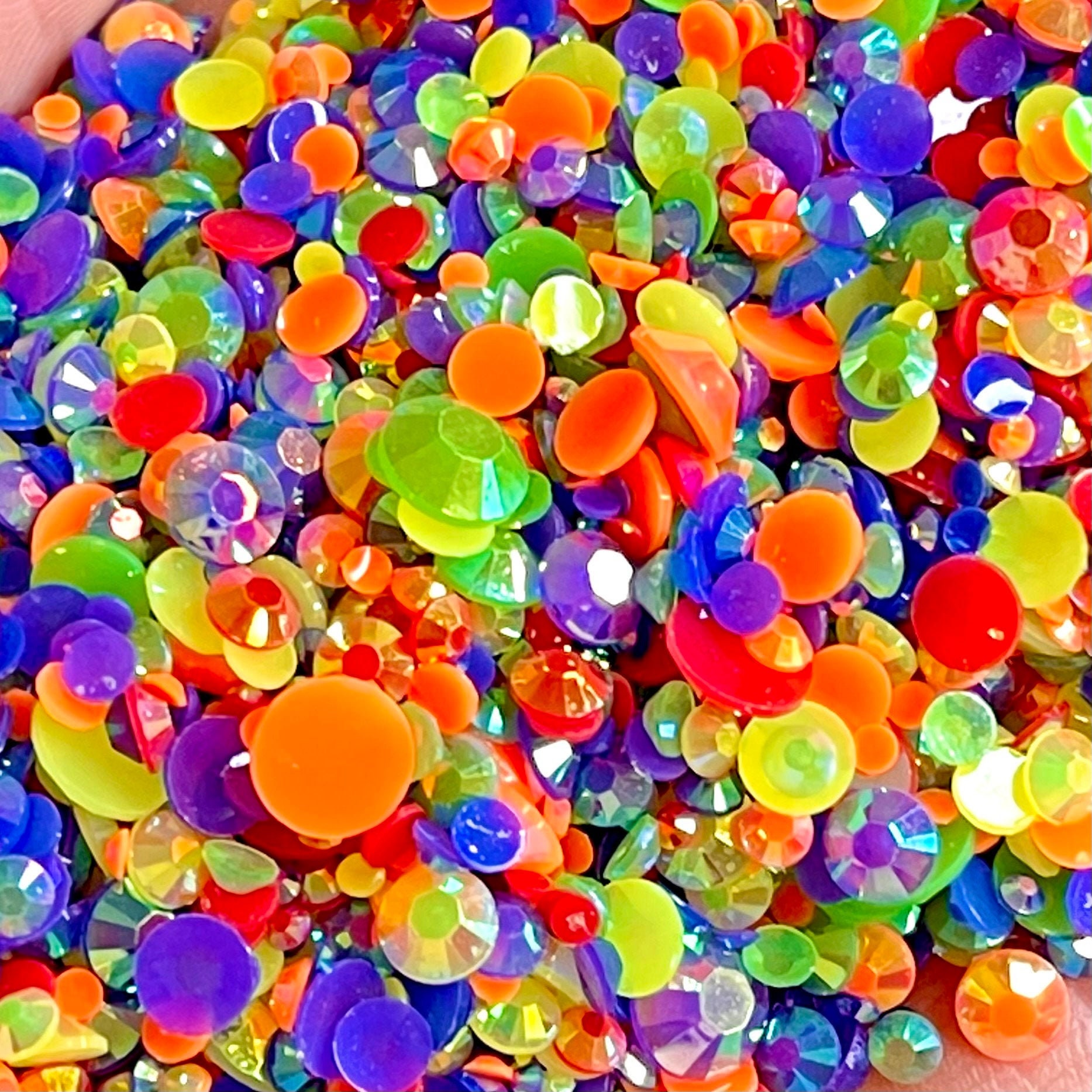 2-6mm Rainbow Transparent AB Jelly Mixed Round Flat Back Loose Rhinest
