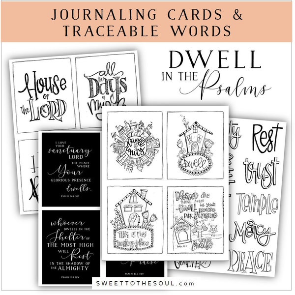 Soul Inspired -  'Dwell in the Psalms" Bible Journaling Cards / Words- digital download