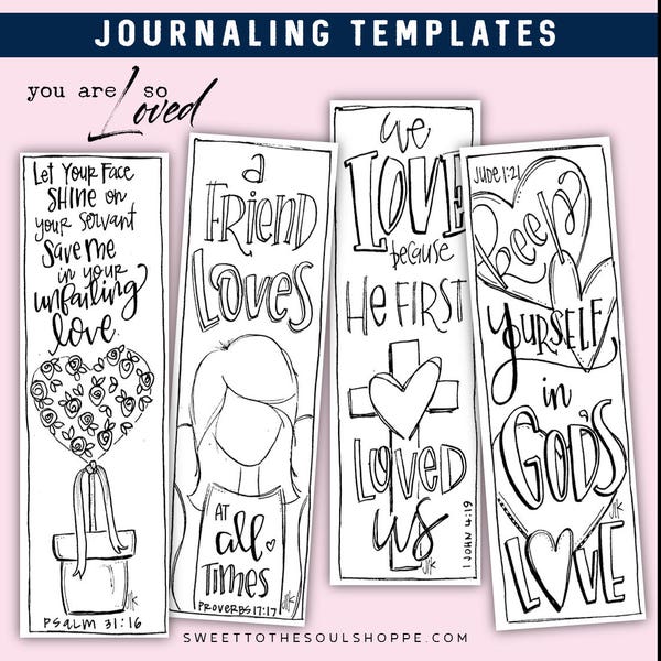 Soul Inspired - "So Loved" Bible Journaling Template / Color your own bookmarks - digital download