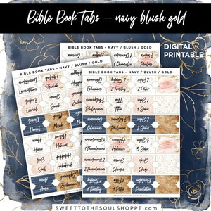 Books of the Bible Tabs Navy, Blush, Gold image 1