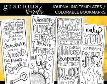 Soul Inspired - Bible Journaling Template / Color your own bookmarks - "Gracious Words" - digital download