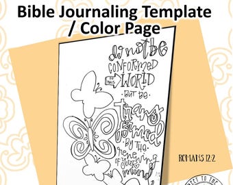 Scripture Color Page / Journaling Template "Romans 12:2"- digital download