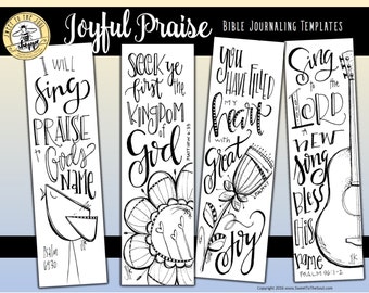 Soul Inspired - Bible Journaling Template / Color your own bookmarks - "Joyful Praise" - digital download