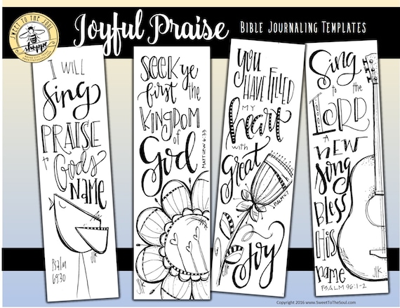 Soul Inspired - Bible Journaling Template / Color your own bookmarks - "Joyful Praise" - digital download
