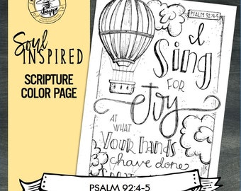 Soul Inspired - Scripture Color Page/Print "Psalm 92:4-5" - digital download