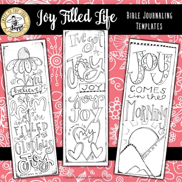 Soul Inspired - Bible Journaling Template / Color your own bookmarks - "Joy Filled Life" - digital download