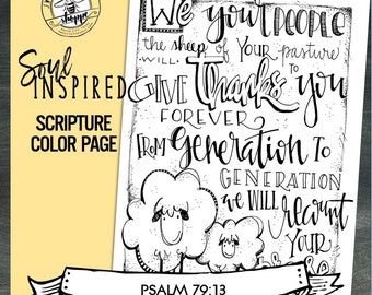 Soul Inspired - Scripture Color Page/Print "Psalm 79:13", thanks - digital download