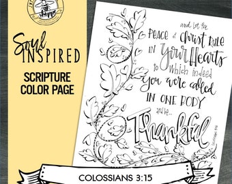 Soul Inspired - Scripture Color Page/Print "Colossians 3:15", thanks - digital download